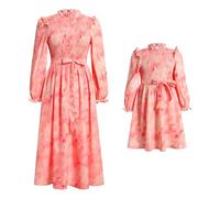IDOPIP Mama und ich Kleider Boho Freizeitkleid Mutter Tochter Maxikleid Langarm Strandkleid Frauen Mädchen Herbstkleid Winter Familie Passendes Outfit Mommy and me Dress rosa 9-10 Jahre