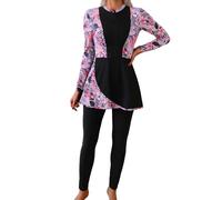 IDOPIP Muslim Badeanzug Damen: Langarm Burkini, Zweiteiler Bademode mit Lange Hose, Schwimmanzug mit UV-Schutz - Swimsuits für Schwimmen, Surfen, Beachvolleyball, Stand-Up-Paddling rosa Small