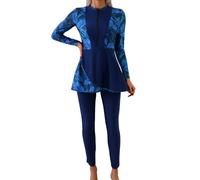 IDOPIP Muslim Badeanzug Damen: Langarm Burkini, Zweiteiler Bademode mit Lange Hose, Schwimmanzug mit UV-Schutz - Swimsuits für Schwimmen, Surfen, Beachvolleyball, Stand-Up-Paddling blau Medium