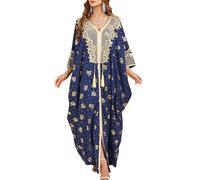 IDOPIP Muslimische Abaya für Damen Kleider Fledermausärmel Ramadan Khimar Islamisches Outfit Dubai Türkisch Abaya Arabisch Freizeitkleid blau Einheitsgröße