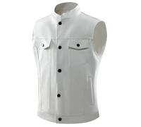 Idopy Klassische Herrenweste aus Kunstleder, ärmellos, weiß, S