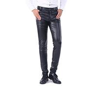 Idopy Men`s Business Slim Fit Five Pockets Faux Leather Pants Jeans