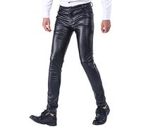 Idopy Sommer dünne Winter Dicke Herren Business Slim Fit Kunstleder Hosen Jeans Lederjeans Dick, 33W / 30L, Black