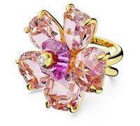 Swarovski Florere Cocktailring, Rosafarbener, Vergoldeter Damenring mit Blumen-Motiv und Strahlendem Swarovski Kristall