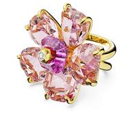 Swarovski Florere Cocktailring, Rosafarbener, Vergoldeter Damenring mit Blumen-Motiv und Strahlendem Swarovski Kristall