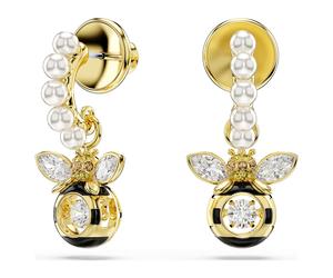 Idyllia Drop-Ohrhänger, Kristallperle, Verschiedene Schliffe, Biene, Mehrfarbig, 18K Goldbeschichtet OS