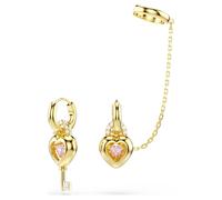 Idyllia Drop-Ohrhänger mit Ohrspange, Verschiedene Schliffe, Herz mit Schlüssel, Rosa, 18K Goldbeschichtet OS