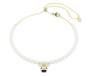 Idyllia Halsband, Kristallperle, Verschiedene Schliffe, Biene, Weiß, 18K Goldbeschichtet OS