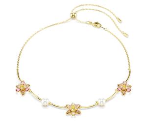 Idyllia Halskette, Kristallperle, Verschiedene Schliffe, Blume, Mehrfarbig, 18K Goldbeschichtet OS