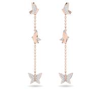 Idyllia Lilia Drop-Ohrhänger, Schmetterling, Lang, Weiß, 18K Roségoldbeschichtet OS