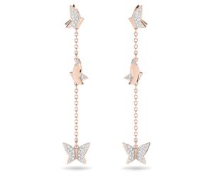 Idyllia Lilia Drop-Ohrhänger, Schmetterling, Lang, Weiß, Roségold-Legierungsschicht OS