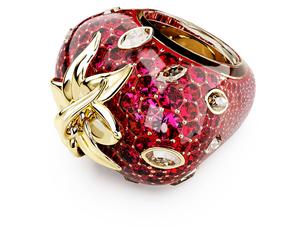 Idyllia Motivring, Verschiedene Schliffe, Erdbeere, Rot, 18K Goldbeschichtet 55
