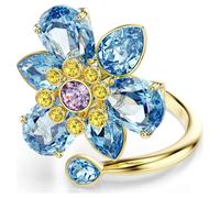 Idyllia Offener Ring, Verschiedene Schliffe, Blume, Blau, 18K Goldbeschichtet 60