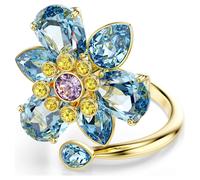 Idyllia Offener Ring, Verschiedene Schliffe, Blume, Blau, Goldlegierungsschicht 52