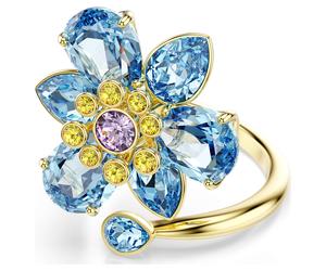 Idyllia Offener Ring, Verschiedene Schliffe, Blume, Blau, Goldlegierungsschicht 52