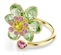 Idyllia Offener Ring, Verschiedene Schliffe, Blume, Grün, 18K Goldbeschichtet 60
