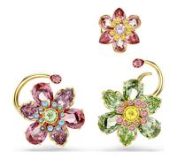 Idyllia Ohrspange, Set (3), asymmetrisches Design, verschiedene Schliffe, Blume, Mehrfarbig, Goldlegierungsschicht OS