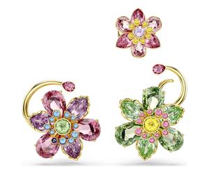 Idyllia Ohrspange, Set (3), asymmetrisches Design, verschiedene Schliffe, Blume, Mehrfarbig, Goldlegierungsschicht OS