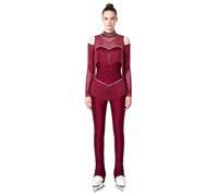 iEFiEL Damen Einteilige Romper Badeanzug Kinder Overall Eiskunstlauf Overall Auftrittsanzug Für Ganzkörper Ballett Sport Wettkampfanzug Tanz Burgund L