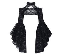 iEFiEL Damen Gothic Spitze Crop Top Shrug mit Long Flared Sleeves Steampunk Shrug Cover Up Spitze Bolero Viktorianischer Cardigan Schwarz L