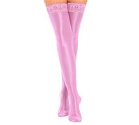 iEFiEL Damen Öl Halterlose Strümpfe Kniestrümpfe Halterlose Strümpfe mit Spitze Stockings Einfarbig Socken Rosa Einheitsgröße