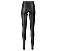iEFiEL Damen Strumpfhosen Offener Schritt Unterhosen Lang Leggings Shiny Pants Glanz Tanzhosen Sporthosen Gogo Party Clubwear Schwarz M
