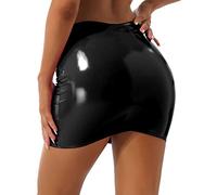 iEFiEL Glänzend Minirock Damen schwarz Lederrock Wetlook Bodycon Mini Rock Freizeit Business Rock Figurbetont Stretch Bleistiftrock B Schwarz M