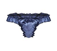 iEFiEL Herren Bikini Slips Sissy Thong Satin Briefs Männer Strings Tanga Reizvoll Unterwäsche Unterhose Gr. M-XL Marineblau XXL