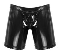 iEFiEL Herren Boxershorts Unterhose Slip Pants Hipster Lack Leder Wetlook Männer Unterwäsche schwarz M L XL XXL Ouvert Schwarz M