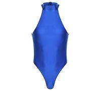iEFiEL Herren Öl Body Neckholder Bodysuit mit Reißverschluss High Cut Stringbody Ärmellose Männerbody Nachtwäsche Blau XL