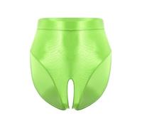 iEFiEL Herren Öl Slips Glossy Unterwäsche Offen Schritt Elastische Taille Höschen Kurz Unterhosen Nachtwäsche Sissy Dessous Leuchtendes Grün XXL