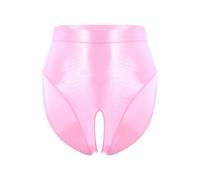 iEFiEL Herren Öl Slips Glossy Unterwäsche Offen Schritt Elastische Taille Höschen Kurz Unterhosen Nachtwäsche Sissy Dessous Rosa XXL