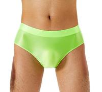 iEFiEL Herren Öl Slips Stretch Low Rise Unterhösen Leicht Shiny Panties Wäsche Metallic Reizwäsche Mini Bikinislips Fluoreszierendes Grün L