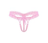 iEFiEL Herren Sissy Slips mit Schleife Spitze Unterwäsche Elastischer G-String Transparent T-Back Lingerie Riemenstring Dessous Rosa Einheitsgröße