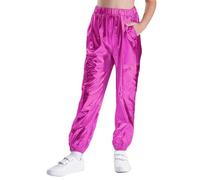iEFiEL Kinder Jungen Mädchen Metallic Hose Lang Wetlook Glitzer Sporthose Vintage Sweathose Disco Kostüm Hip Hop Kleidung Trainingshose Fasching kostüm Hot Pink 134-140