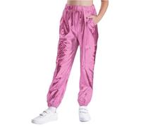 iEFiEL Kinder Jungen Mädchen Metallic Hose Lang Wetlook Glitzer Sporthose Vintage Sweathose Disco Kostüm Hip Hop Kleidung Trainingshose Fasching kostüm Rosa 146-152