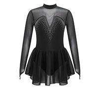 iEFiEL Kinder Mädchen Eiskunstlauf-Kleid Ballettkleid Swing Schaukel Tanzkleid Langarm Glitzer Turnanzug Tanz Kostüme Y Schwarz 140