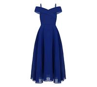 iEFiEL Mädchen Festlich Kleid Hochzeit Brautjungfern Kleider Chiffon Schulterfreies Kleider Ärmellose Sommer Kinderkleid Abendkleid Royal Blau Trägerkleid 134-140