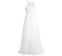 iEFiEL Mädchen Kleid Festlich Spitze Prinzessin Kleid Neckholder Abendkleid Empire Blumenmädchenkleid Hochzeit Partykleid Chiffon Festkleid Weiß 164
