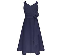 iEFiEL Mädchen Kleider Festlich mit 3D Blumen Herzausschnitt Blumenmädchenkleid Hochzeitskleid Kinderkleid Chiffon Partykleid Sommer Strandkleid Marineblau 134-140