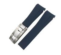 IENYU Gummi-Uhrenarmband mit gebogenem Ende, 20 mm, 21 mm, 22 mm, für Rolex Submariner GMT Daytona Datejust Explorer 2, Silikon-Uhrenarmband(Blue glossy silver,20mm)