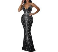 Ieron Damen Mesh durchsichtige Strass-Coverups durchsichtig formgebend Beauty Glitzer elegantes Kleid für Partys und besondere Tage, M