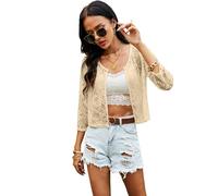 Ietaoo Damen Bolerojacke Festlich 3/4 Arm Blazer Schulterjacke Open Front Spitzen Jäckchen Bolero Shrug