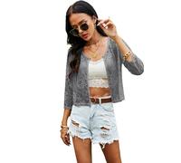 Ietaoo Damen Bolerojacke Festlich 3/4 Arm Blazer Schulterjacke Open Front Spitzen Jäckchen Bolero Shrug,Grau,XXL