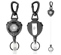 IETWATE 2 Stück Ausziehbarer Schlüsselanhänger, 360° Drehbarer Karabiner, Anti Diebstahl, 80cm Stahldrahtseil, Schwarz, ABS, Small, Unisex