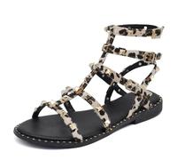 IF Fashion Schuhe Sandalen Flip-Flops Gladiator Sommerstiefel für Damen mit Nieten Kunstleder 6868-136, 101 Schwarz Leopard, 40 EU