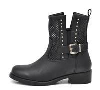 IF Fashion Stiefel Biker Motorradstiefel Damen perforiert mit Schnallen Frühling Sommer Kunstleder Jeans Optik GR-6656, 677 Schwarz, 37 EU