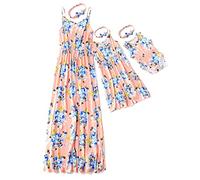 IFFEI Mutter und Tochter Kleider Sommer Maxi Langes Kleid Blumen Familie Passende Outfits Rosa Small