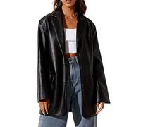 IFIKK Damen-Blazer aus Kunstleder mit Knopfleiste, übergroße Vintage-PU-Leder-Reversjacke (Black,L)