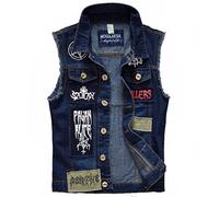 IFIKK Klassische Vintage Herren Jeans Weste ärmellose Jacken Mode Patch Designs Punk Rock Style zerrissene Cowboy ausgefranste Denim Weste Tanks (ST 1,M)